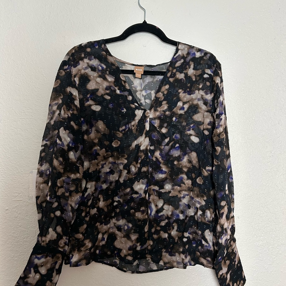Boss Black and Brown Abstract Blouse